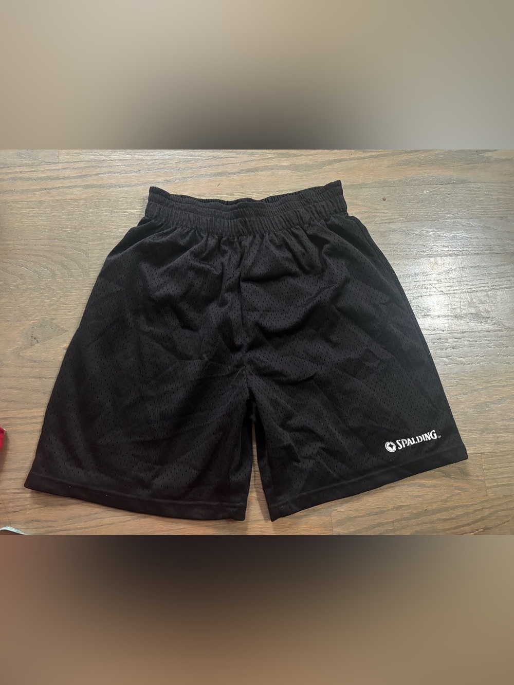 Boys black mesh athletic shorts elastic waistband Spalding